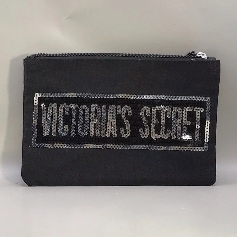 Victoria's Secret Wristlet Cosmetic Bag - Black With Silver Sequins 9